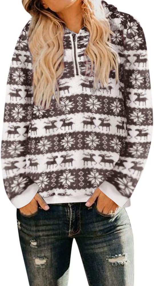 Lazzboy Women Jumpers Sweatshirt Hoodie Long Sleeve Zipper Pocket Fleece Hooded Loose Plus Size