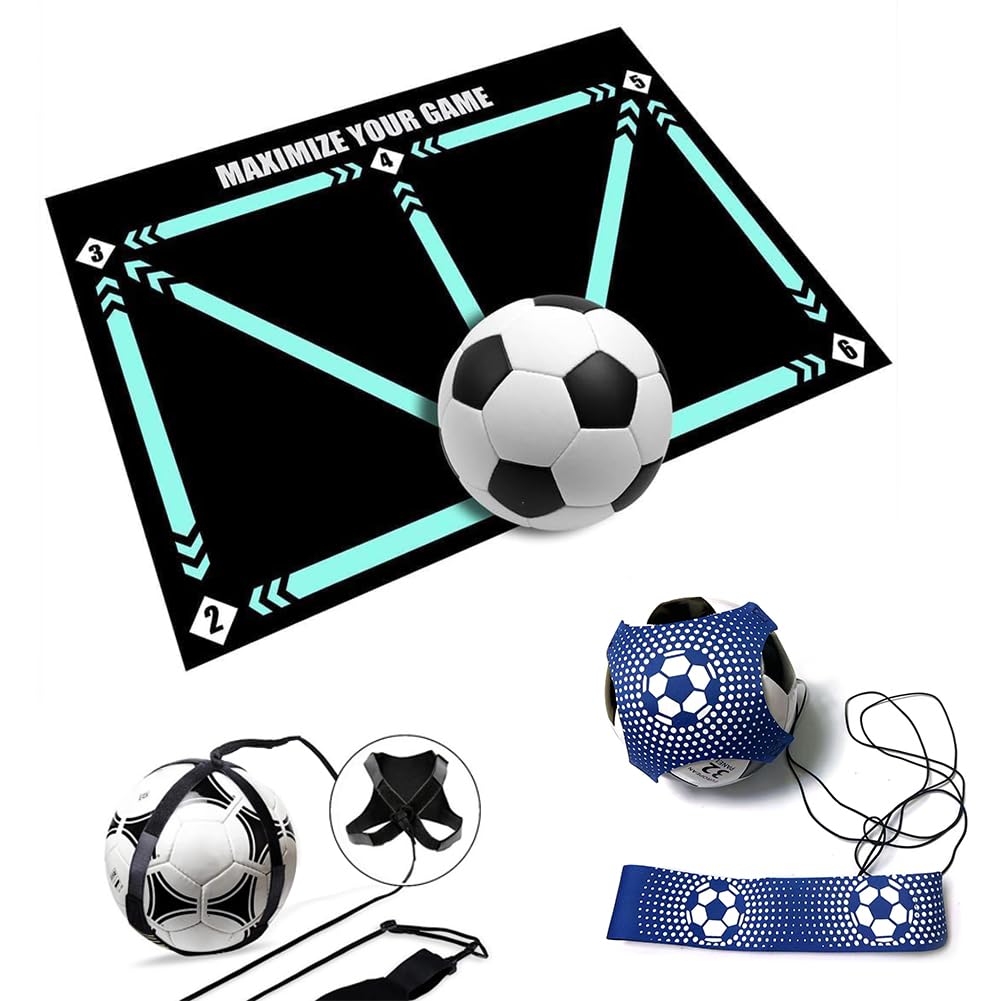 MCHERRY Football Training Mat - Soccer Mastery Skills Mat 90x60cm for Dribble, Ball Control & Stress Relief | Football Gifts for Boys, Kids,Girls, Footstep Training Mats and a Ball toss belt