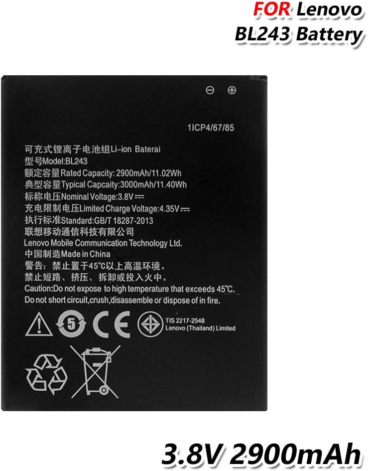 3.8V 2900mAh Battery BL243 for Lenovo K3 Note K50-T5 K50-T3S A7000 A7600 A5600