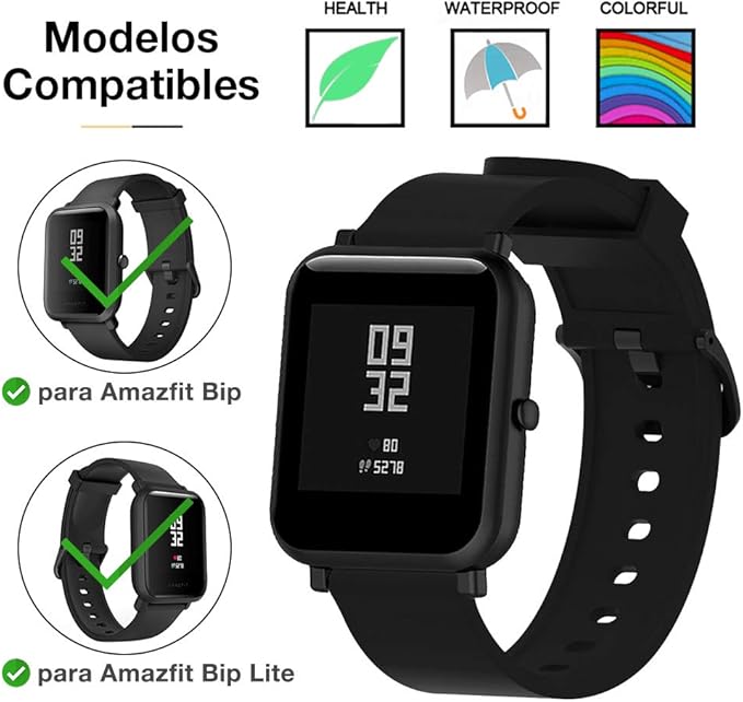 YHC Correa de Repuesto para Xiaomi Amazfit Bip/Bip Lite,con Caja de Reloj (01-Negro)