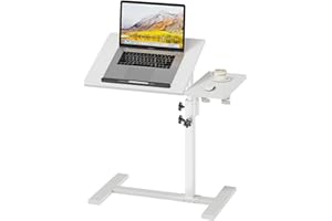iabifo Laptop Desk Bedside Table with Wheels Laptop Stand for Couch Adjustable Tv Tray C End Table, Mobile Sofa Snack Table with Tiltable Top, White