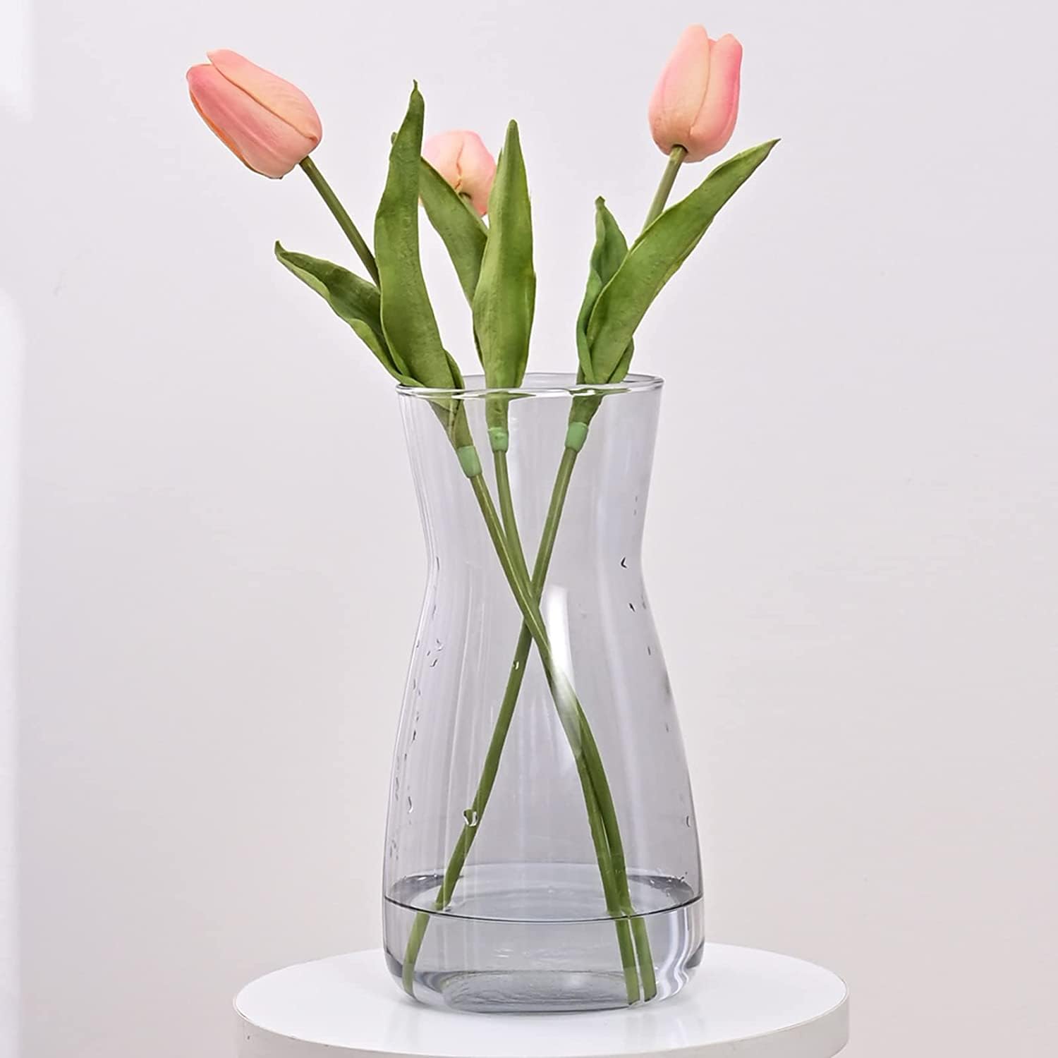 Vzmiza Grey Glass Vase - Premium Quality Flower Flowers Rustic Home Decor, Decorative Modern Farmhouse, Ideal Shelf, Table & Entryway Patented Design, 20x9.4x9.4 cm (Vz1-Grey)
