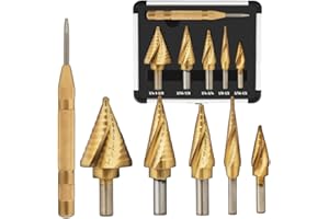 KAGGNA 6 Pcs Drill Bit Set, Titanium Coated Spiral Grooved Laser Engraved Sizes Drill Bits Set, Step Drill Bit Set, Drill Bits Set for Metal, Stainless Steel, Aluminum, Wood and Plastic
