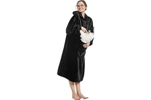 Aemilas Long Wearable Blanket Hoodie-Soft Lightweight Flannel Hooded Blanket Sweatshirt as Mothers Day Gifts-Black