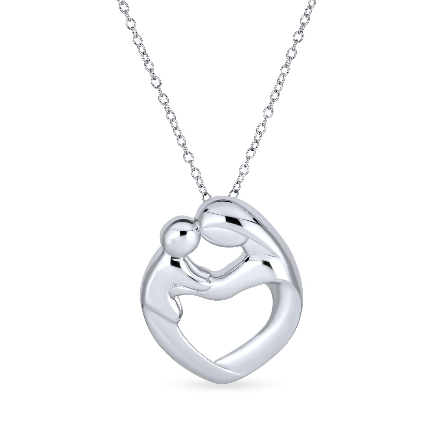 Bling Jewelry Family Parent New Mother Mom Loving Son Child Daughter Heart Shaped Pendant Necklace For Women .925 Sterling Silver