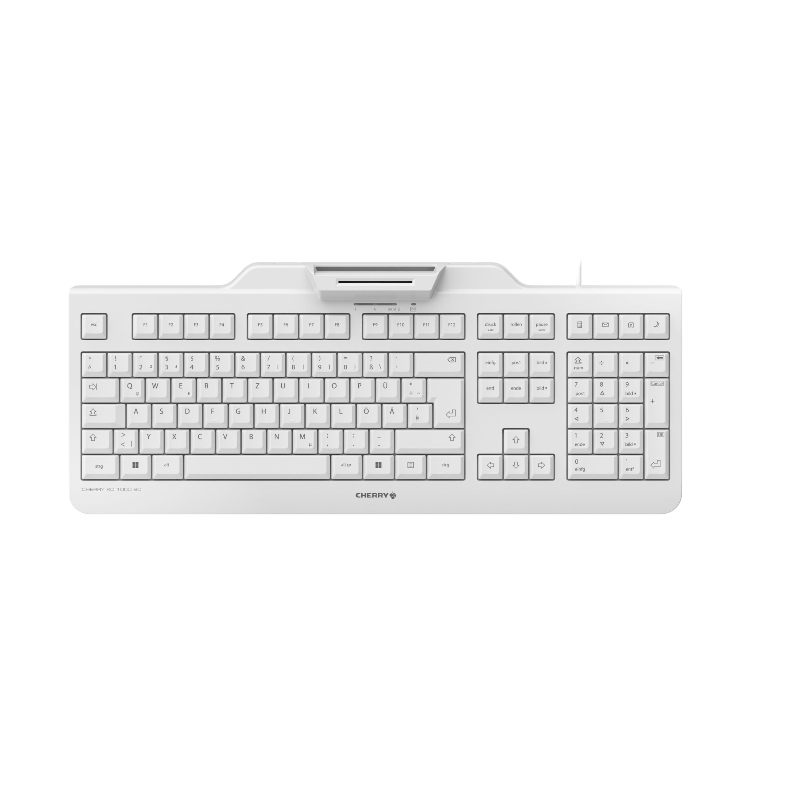CHERRY KC 1000 SC, Wired Security Keyboard with Integrated Card Reader, German Layout (QWERTZ), Plug & Play (USB-A), Flat Design, White-Grey