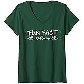 Womens Fun Fact I Don't Care Simple Flowers and Texte Based Women V-Neck T-Shirt
