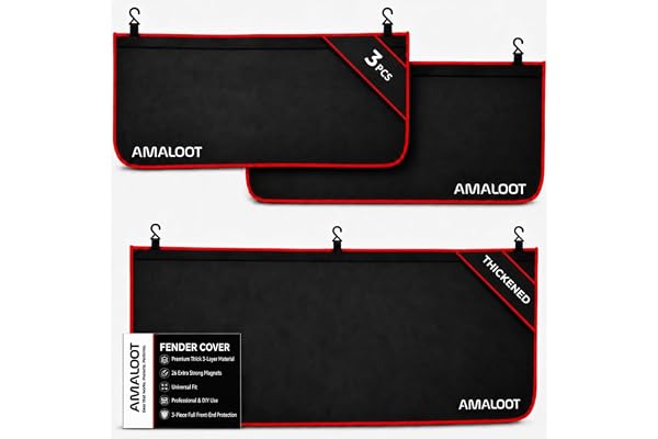 AMALOOT® 3Pcs Thick 3-Layer Magnetic Fender Covers for Mechanics – Car Fender Protector with 26 Heavy-Duty Magnets, Automotive Fender Cover for Cars Trucks SUVs – Mechanic Fender Cover Mat, Size M
