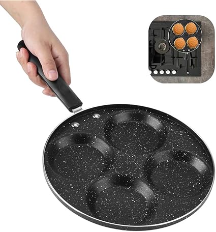 Amazon 4つの丸穴の朝食用フライパン 24 5cm家庭用アルミニウム製朝食用フライパンハンドル付きノンスティック調理用フライパン卵団子用の調理器具食品サプリメントポット赤ちゃんの目玉焼き型 Huairdum フライパン