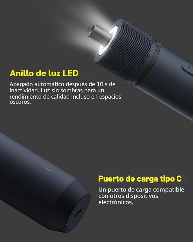 Juego de Destornilladores Eléctricos, 3.6V con 25 Puntas, Carga USB-C