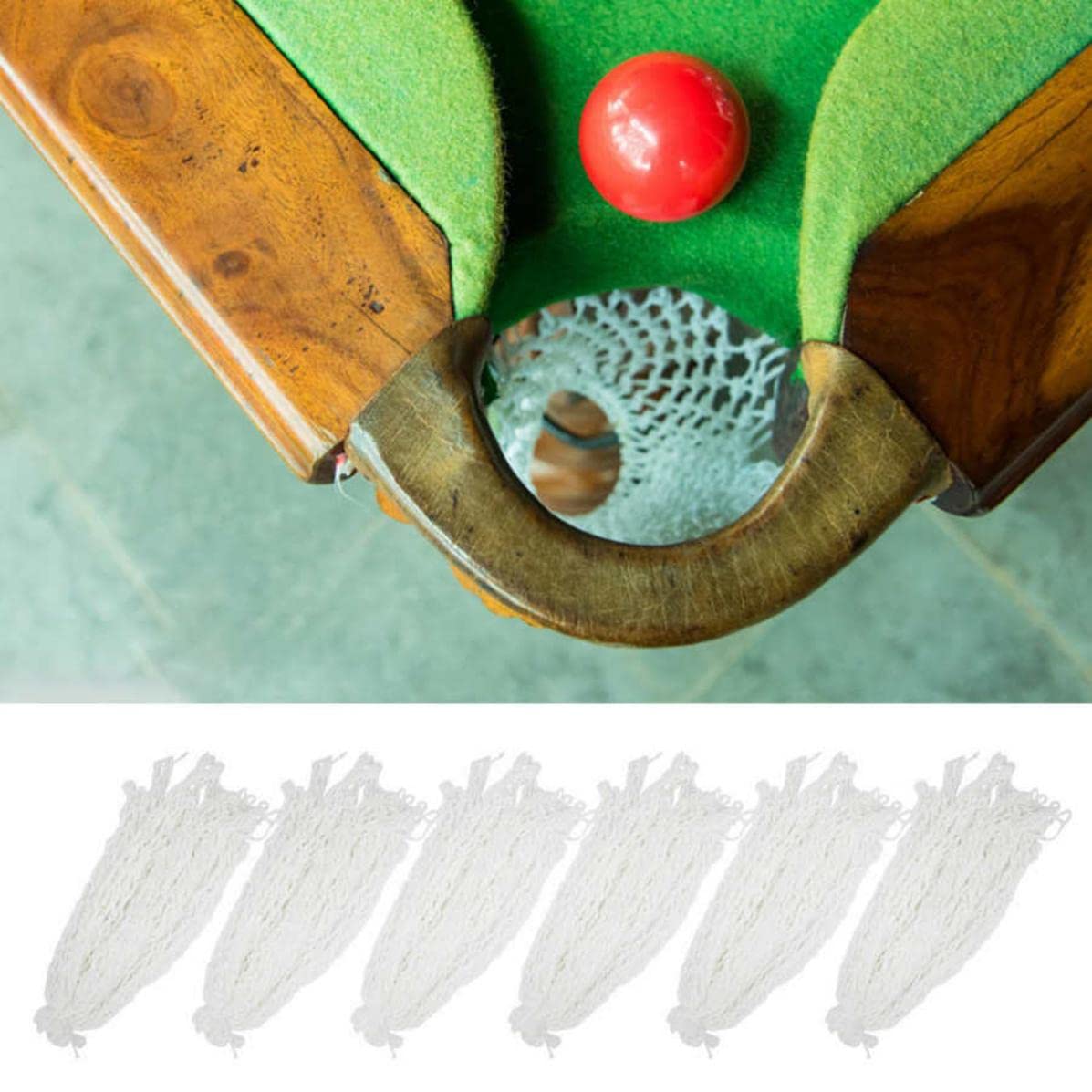 VOANZO 6PCS Billiard Net Bag Snooker Table Net Replacement Mesh Net Bags Billiard Table Accessories（White）