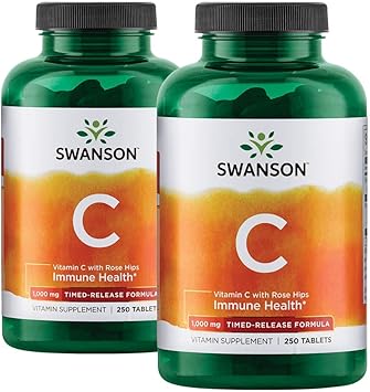 Swanson Timed Release Vitamin C With Rose Hips Immune System Support Skin Cardiovascular Health Antioxidant Supplement 1000 Mg 500 Tablets 2 Bottles