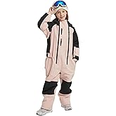 SNBOCON Kids Girls Boys One Piece Snowsuits Ski Suits High Collar Hood Double Zipper Jumpsuits Winter Waterproof Jackets