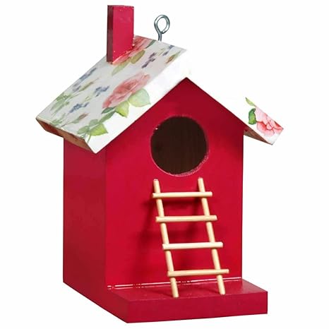 Red bird house with stairs & chain (lader)