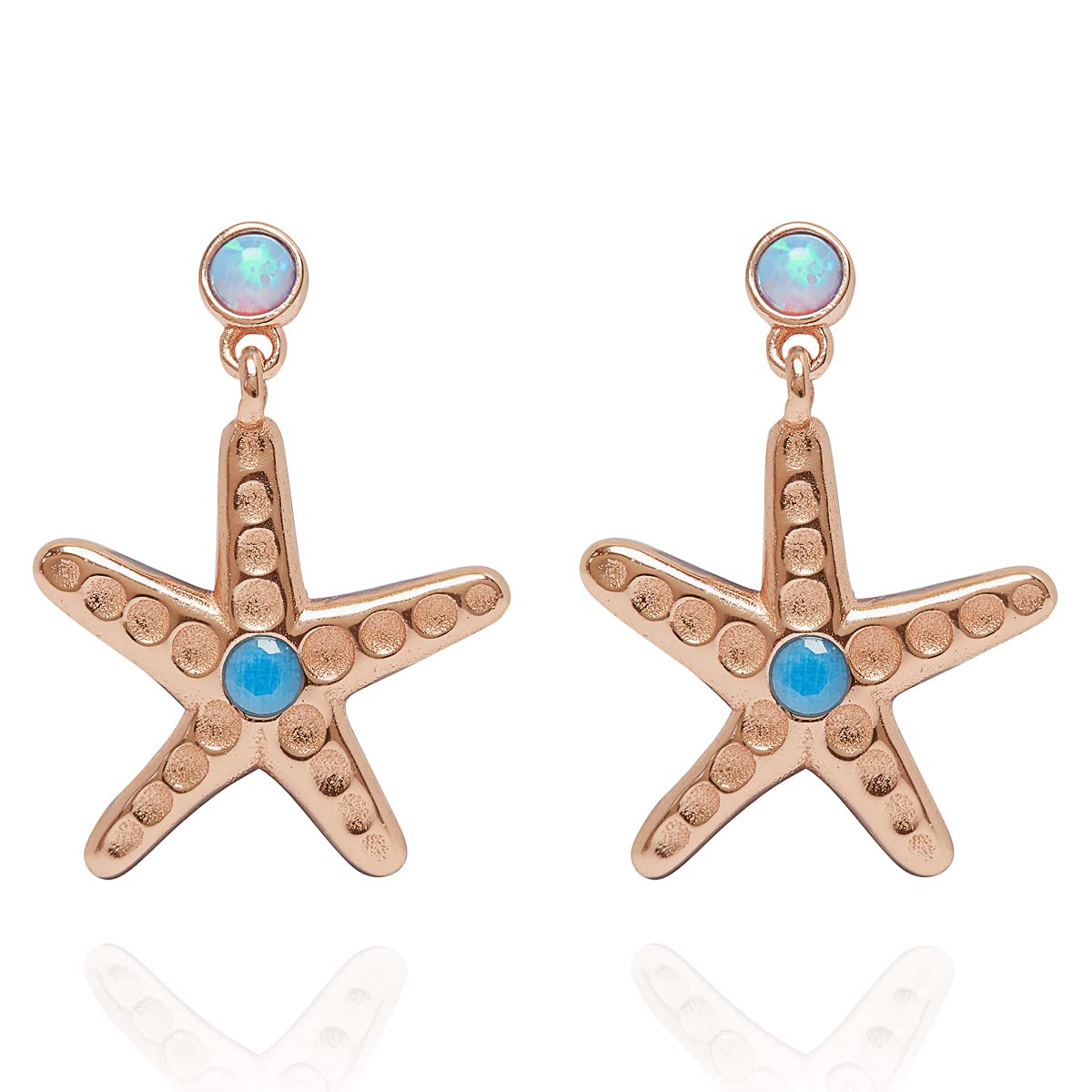 Annie Oak Womens 925 Silver 18K Rose Gold Starfish Drop Earrings