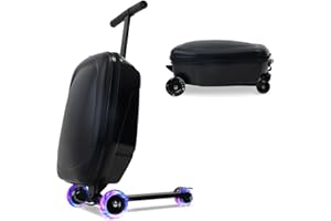 GHSY 20" Scooter Suitcase for Kids, 2-in-1 Ride On Luggage with Wheels for Boys & Girls Ages 4-15, Foldable Hardshell Carry On Lightweight Travel Suitcase for Airplane