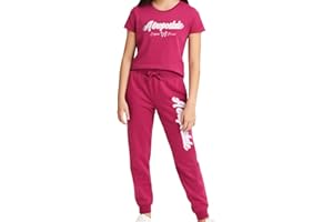 AEROPOSTALE Girls Activewear Set - Short Sleeve Jersey Cotton Shirt & Fleece Jogger Pants - 2 Piece Girls Sweatsuit, 7-16