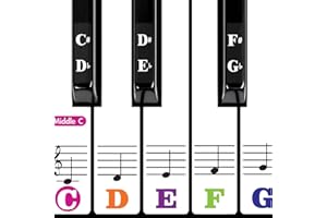 AZYMI Piano Keyboard Stickers for 88/61/54/49/37 Key, Colored Large Bold Letter Piano Stickers for Learning, Removable Piano Keyboard Letters, Notes Label for Beginners and Kids with Stick Dust Cloth
