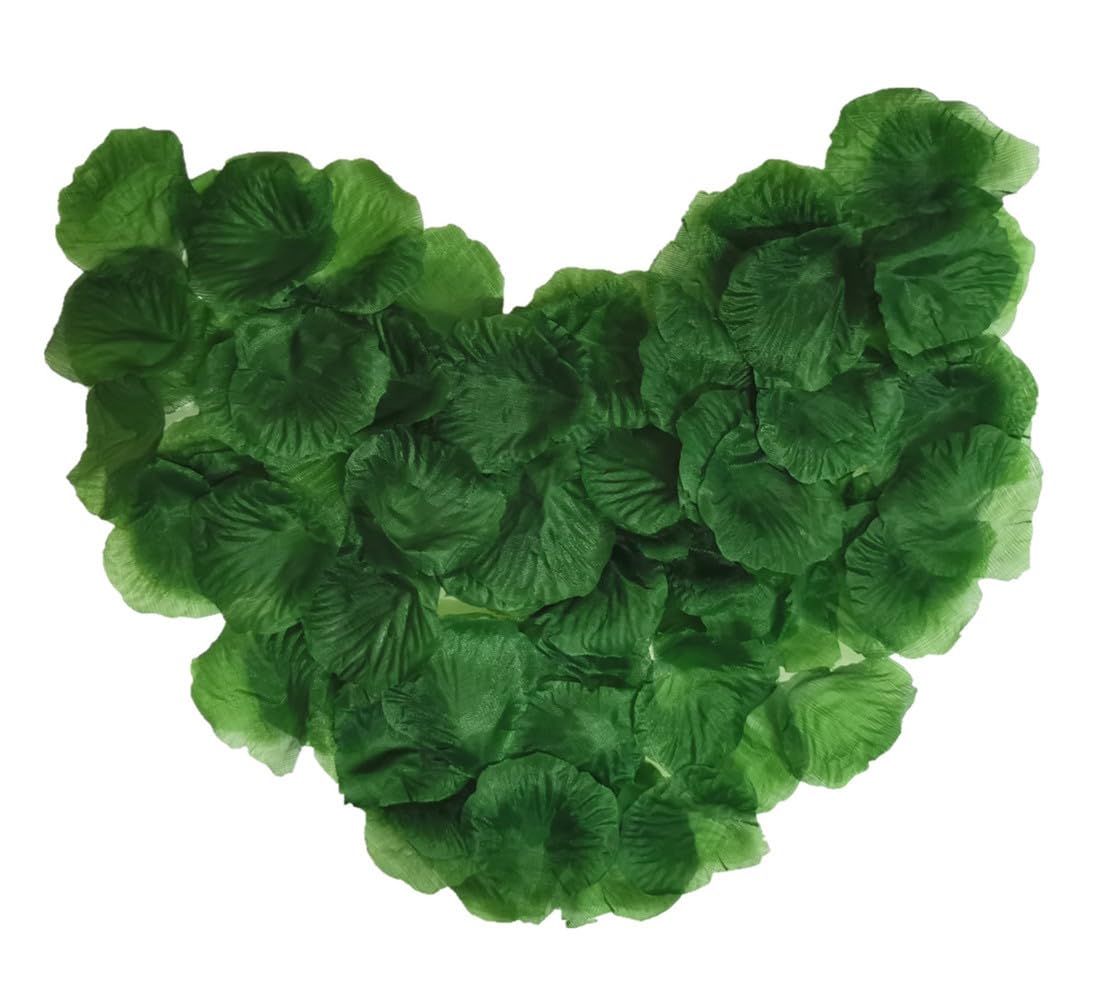 SAMHENG 1000Pcs Rose Petals Artificial Silk Petals for Wedding Party Valentine's Day Romantic Decorations Confetti Table Fake Flowers Roses Petals Dark Green
