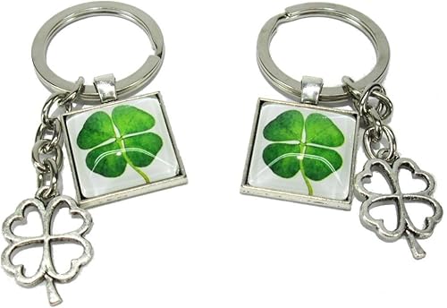 Amazon ノーブランド品 幸せを運ぶ 四葉の クローバー モチーフ ペア キーホルダー 2個セット シルバー キーホルダー 通販