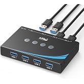 eKL USB 3.0 Switch 4 Computers Share 4 USB 3.0 Ports USB Switcher for PC Laptop Mouse Keyboard Scanner Printer One Button Switch with 3.5mm Headphone Jack and 4 Pack Cables