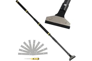 Gzlozak Heavy Duty Razor Blade Floor Scraper, 31"- 58" Floor and Wall Razor Scraper with 10 Blades for Cleaning Glass Wall Gum Paint Tile Glue Adjustable Metal (31" - 58")