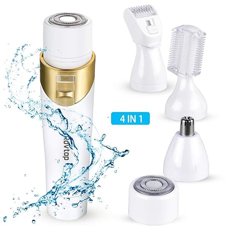 Rovtop 4 In 1 Epiliergerät elektrische Rasierhaarentfernung für Damen mit 4 Wasserdichter Haarschneiderköpfe (Gesichtshaar/Na