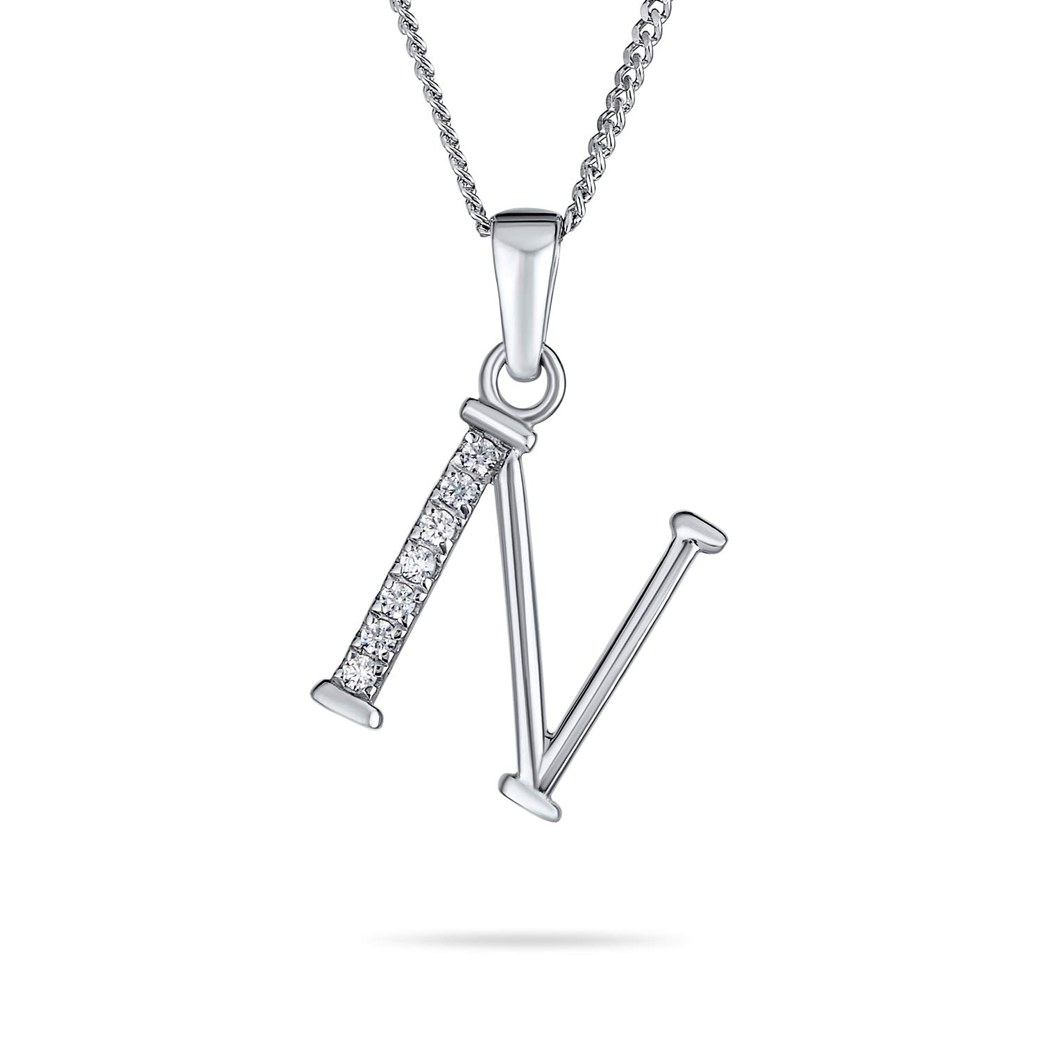 Bling Jewelry Delicate ABC Cubic Zirconia Pave CZ Capital Block Letter Alphabet Initial N Pendant Necklace For Women Sterling Silver