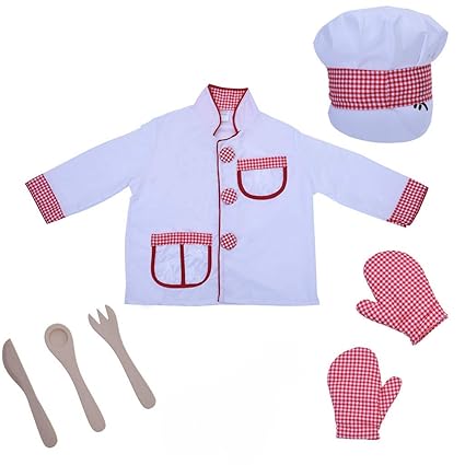 Buyone Chef Role-Play Costume Play Set with Realistic and Functional Accessories Gifts for Kids and Children Cooking kit High-Quality Materials and Entertaining Chef Role-Play Costume
