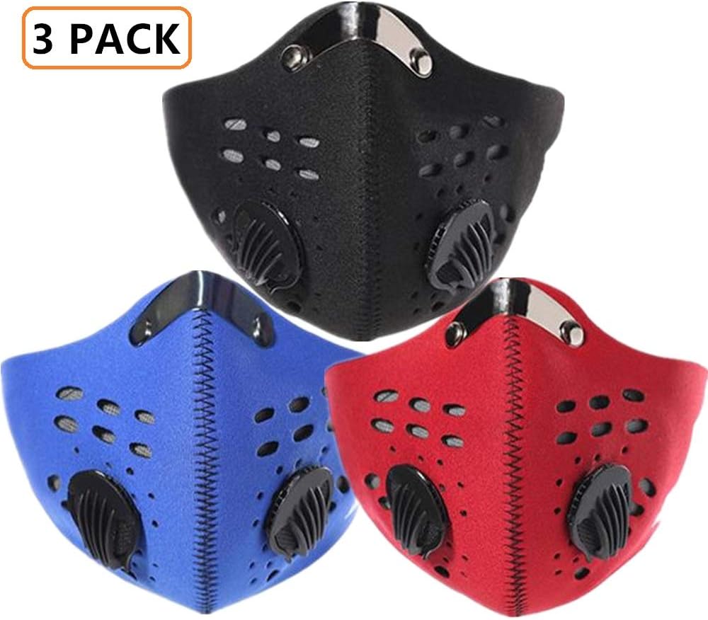 Aiseo Sports Mask with Filters, Breathing Dust Mouth Face Mask for Cycling, Air Pollution, Replaceable Activated Carbon PM2.5 Respirator Face Masks (3PACK-COLORFUL)