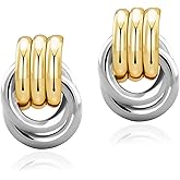 NIXMAX Chunky Gold Knot Earrings Statement Earrings for Women Gold Plated Dupes Geometric Dangle Earrings Hypoallergenic Fashion Trendy Jewelry Gifts