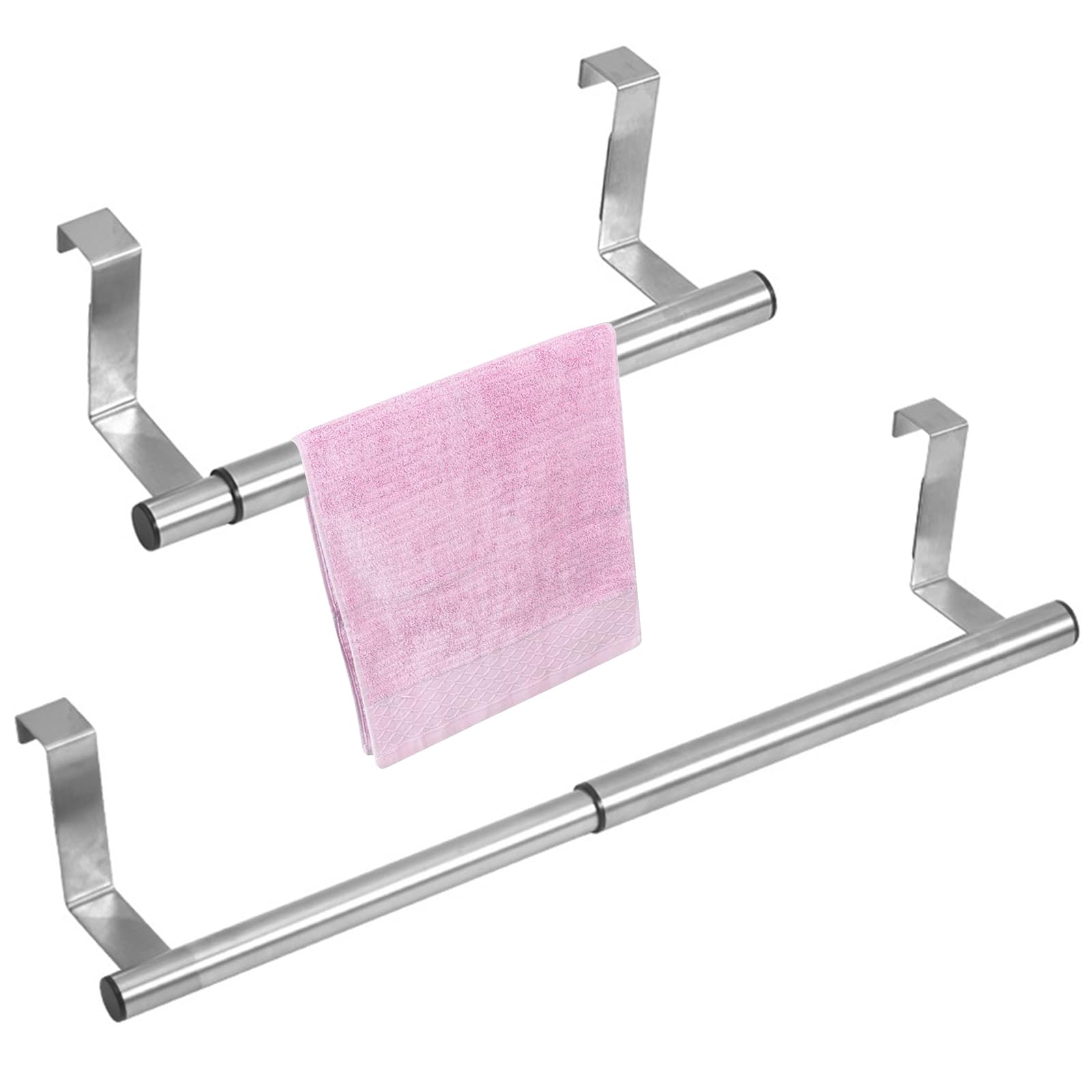 Pizsieat Pack of 2 Telescopic Towel Holders, Kitchen Tea Towel Holder for Hanging, Stainless Steel Door Towel Holder, No Drilling, Towel Holder, Door for Cabinet Door, Kitchen, Bathroom (25-40 x 8 x 7