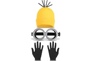 Rosiespiek Halloween Cosplay Costume Accessories Adults: Goggles Glasses Yellow Beanie Gloves for Men Women Cosplay Party Set