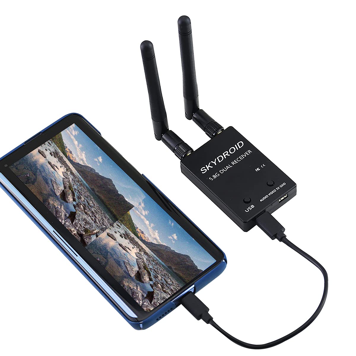 Photo 1 of SoloGood FPV Receiver 5.8G OTG 150CH Video Downlink Receiver with Double Antenna for Android Phone (Black)