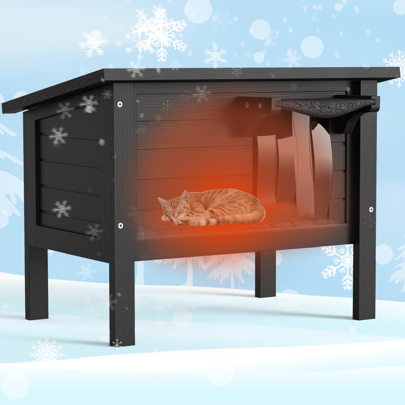 Weatherproof Outdoor Cat House, Feral Cat Shelter, 100% Insulated Foam, Solid Wood, Large Size for Multiple Cats, 24.8