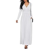 LILBETTER Women Long Sleeve Deep V Neck Loose Plain Long Maxi Casual Dress