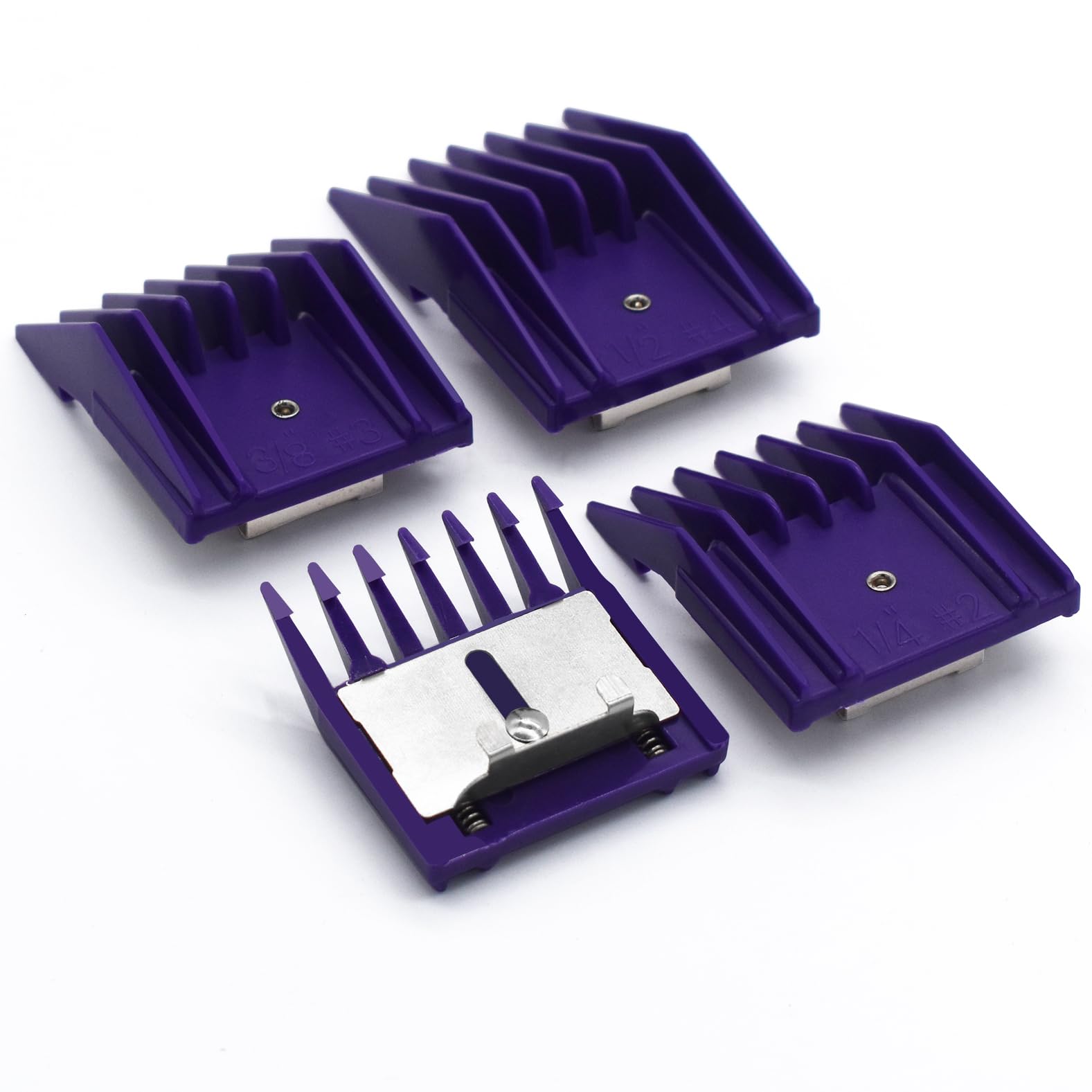 4 Pieces Professional A5-Style Dog Cat Grooming Animal Clipper Attachment Guard Guide Combs, 3mm, 6mm, 10mm, 13mm Compatible with Oster A5/A6 Andis AG BG Wahl KM 2/5/10 Series Pet Groomers (Purple)