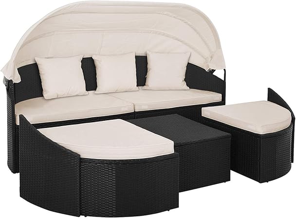 Amazon.de: Deuba Poly Rattan Sonneninsel 230cm Oval Faltbares Dach 7cm