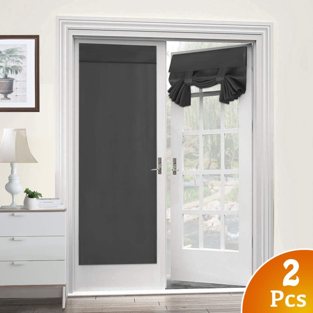 Turquoize French Door Panel for Privacy Tricia Door Panel Energy Efficient Blackout Sidelight Panel Functional Thermal Insulated Blackout Curtain Patio Door Panel- 2 Panel, Grey