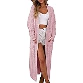 Saodimallsu Womens Open Front Long Cardigan Oversized Long Sleeve Loose Cable Knit Chunky Fall Sweater Coat with Pockets