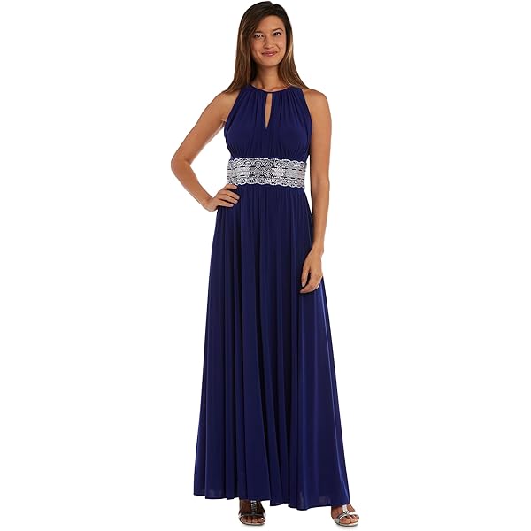 fitted lace wedding dress Amazon.com: R&M Richards Women's Halter Neck Maxi Dress - Evening Gown W/ Beaded Waistband & Front Slit
