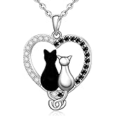Fenthring Cat Necklace for Women Black Cat Necklaces Sterling Silver Animal Cats Pendant Gifts for Mother Daughter Holiday Jewelry