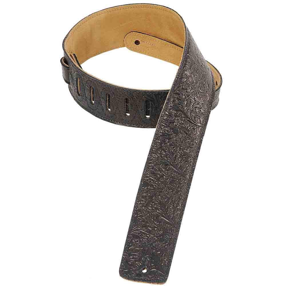 Levy's Leathers Dm1ff-blk 2.5 inch Embossed Leather Guitar Strap - Black