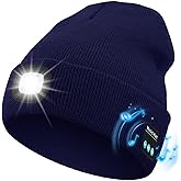 MOXTOYU Bluetooth Beanie with Light, USB Rechargeable LED Headlamp Winter Hat, Men Women Valentine's Day Gifts