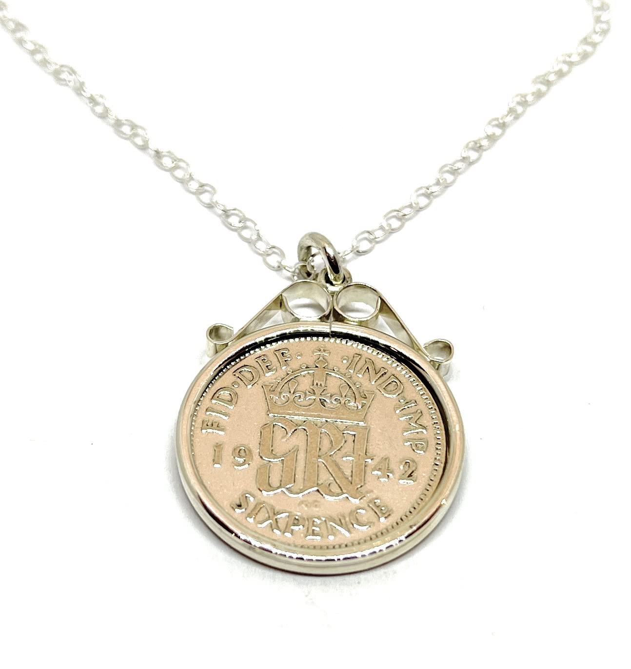 OCC Old Coin Cufflinks 1942 Original English Sixpence In a Sterling Silver Mount Pendant for a 84th birthday and 18in Sterling Silver Chain