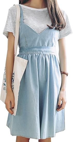 Amazon 百パーセント レディース サスペンダー デニム スカート ボーダー Tシャツ セットアップ 2点セット S M L スカート 通販