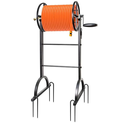 Fomidao Garden Hose Reel,Upgrade Garden Hose Holder,Outside Heavy Duty Metal Freestanding Water Hose Holder Winder for Garden Lawn Yard