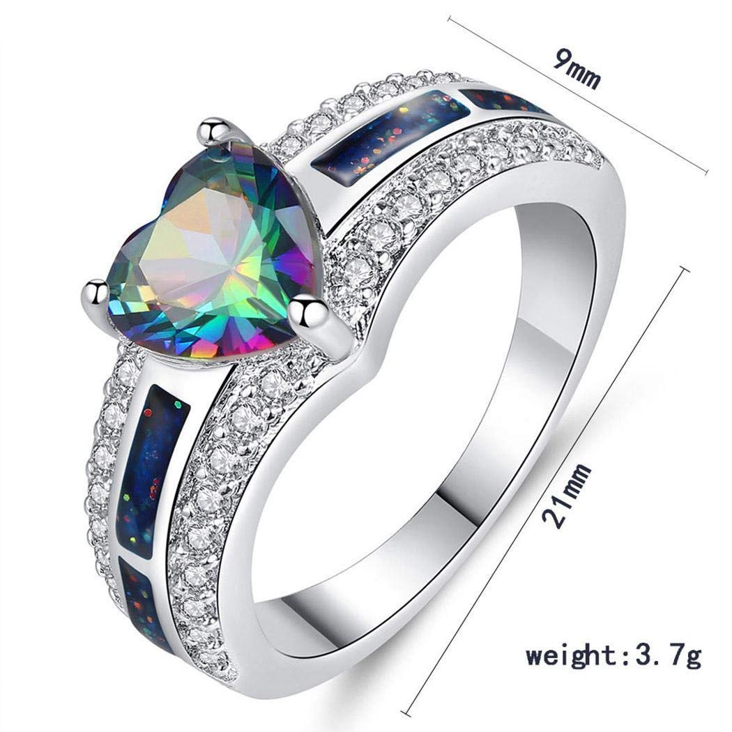 GuGio Silver Plated Love Heart Cut Rhinestone Wedding Engagement Ring Size 6-9