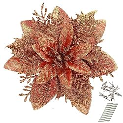 GREENTIME 12 Pcs Glitter Poinsettia 5.5" Artificial