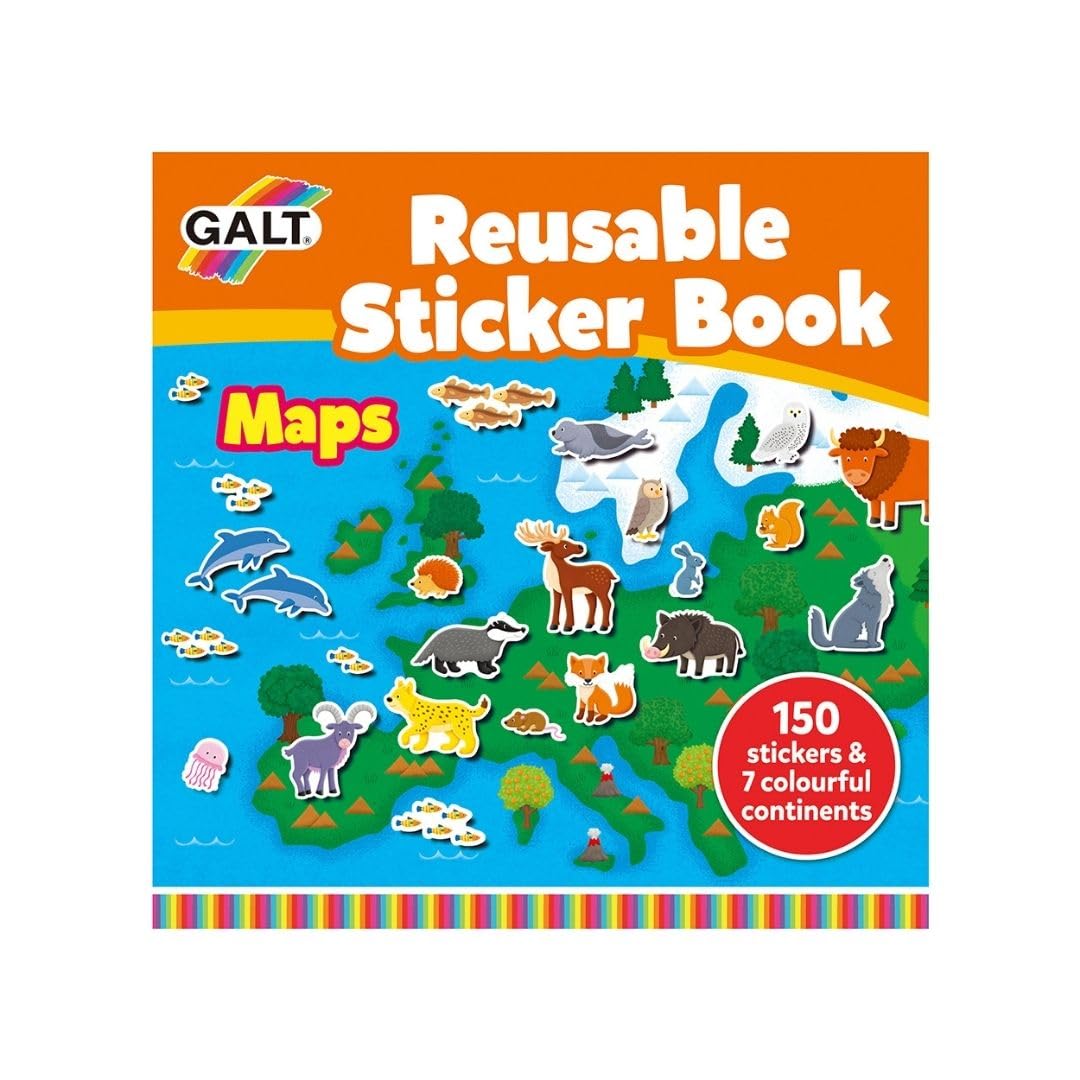 Galt Toys, Reusable Sticker Book - Maps, Sticker Books, Ages 3 Years Plus